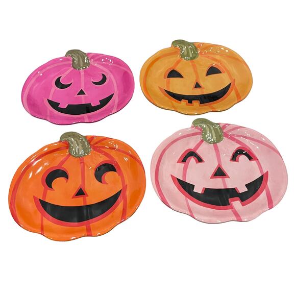 13th & Elm Halloween Pumpkin Melamine Appetizer Plates 8x7 Set of 4 BOO New - Picture 7 of 15